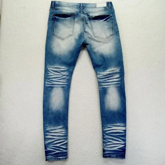 MacKeen Jeans Mk‎ 200 ORT Mens 36x33 Blue Distressed Denim Button Fly Stretch